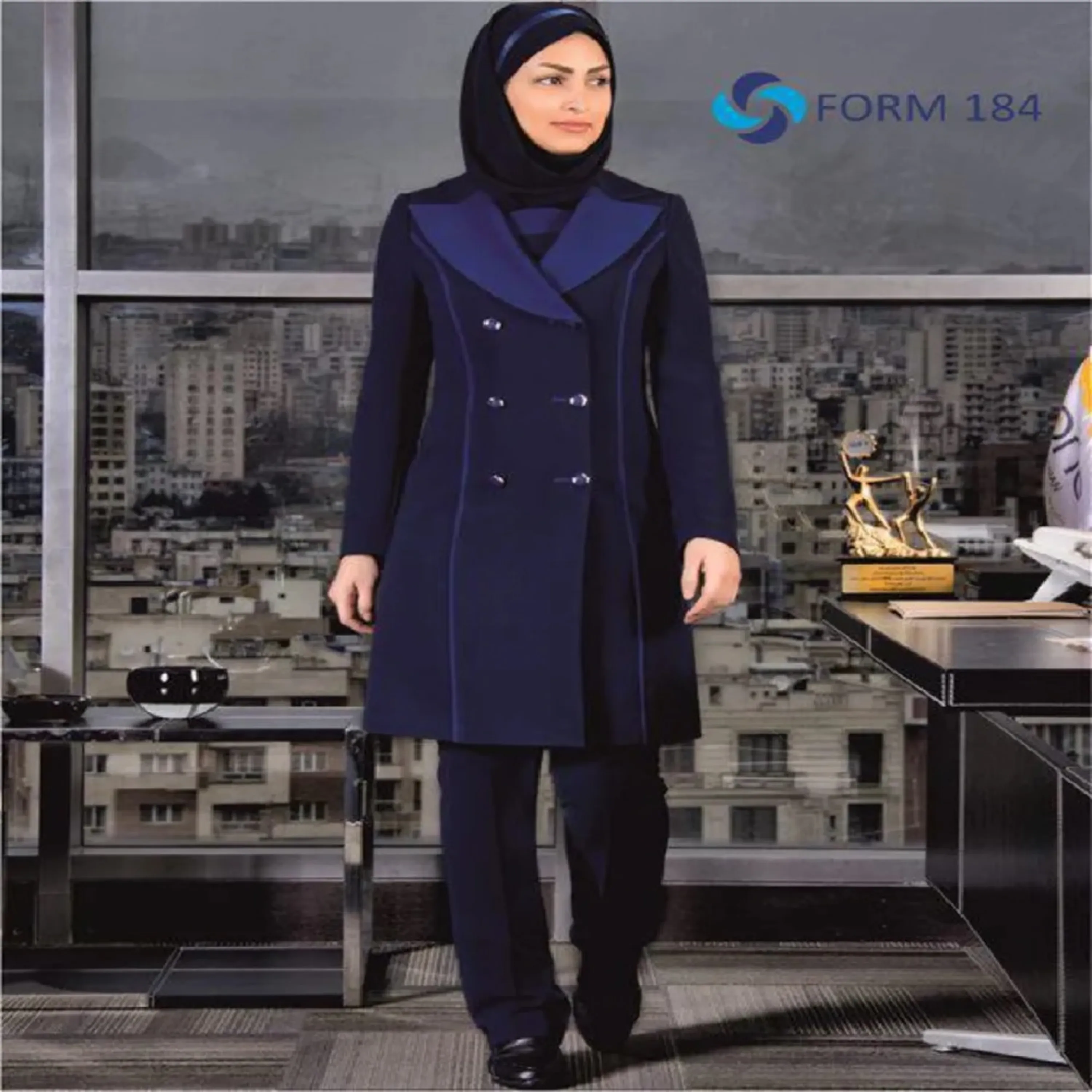 مانتو و شلوار اداری مدل یقه بلیزر دو ردیف دکمه(لچک) مانتو و شلوار اداری مدل یقه بلیزر دو ردیف دکمه(لچک) کد 184